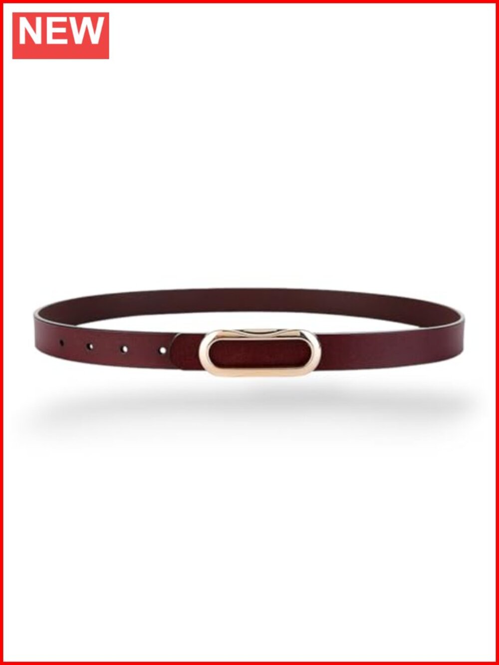 Genuine Leather Belt with Gold Color Oval Buckle